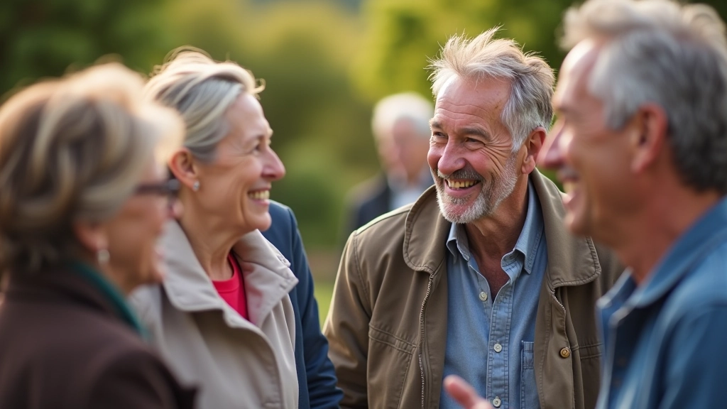 Group of older adults in conversation at a community gathering