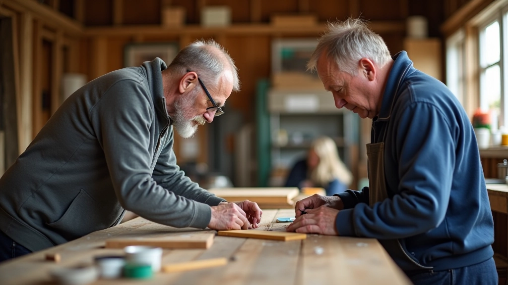 Men's Shed workshop showing participants engaged in making and fixing projects