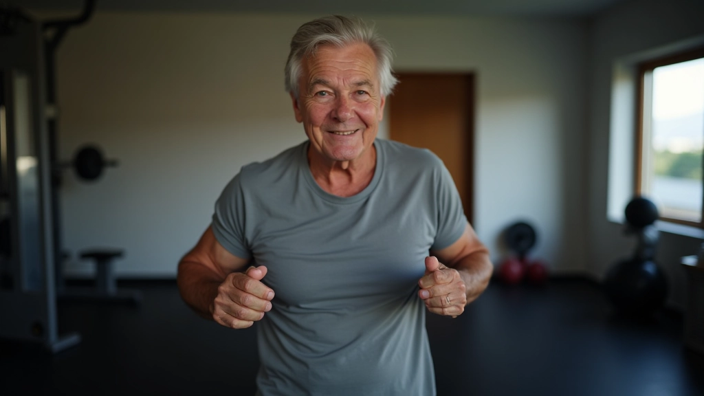 Older adult exercising at a gym with professional guidance