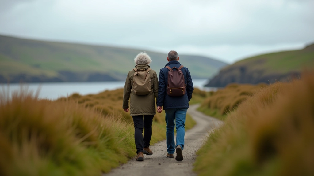 Group of people walking together on a scenic Irish coastal path