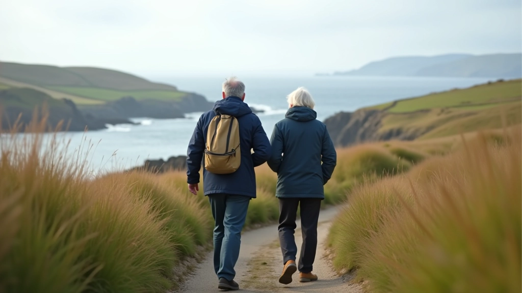 Group of people walking together on a scenic coastal path in Ireland